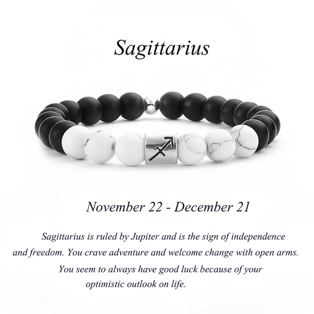 12 Zodiac Signs Natural Matte Stone White Turquoise Beaded Wealth Attraction Bracelet