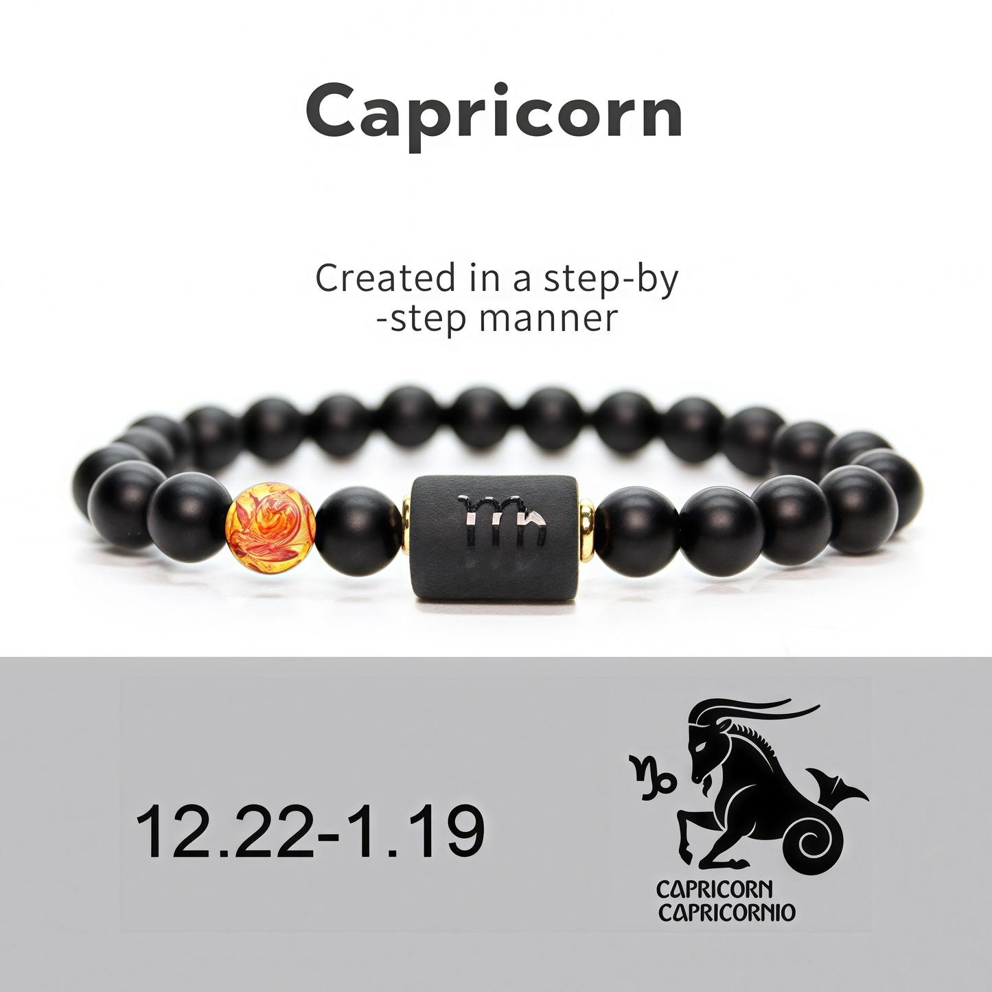 Spiritual Protection 12 Zodiac Signs Black Onyx Guardian Stone Adjustable Stretch Bracelet