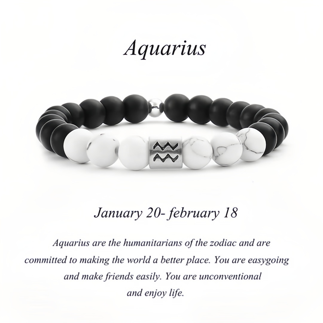 12 Zodiac Signs Natural Matte Stone White Turquoise Beaded Wealth Attraction Bracelet