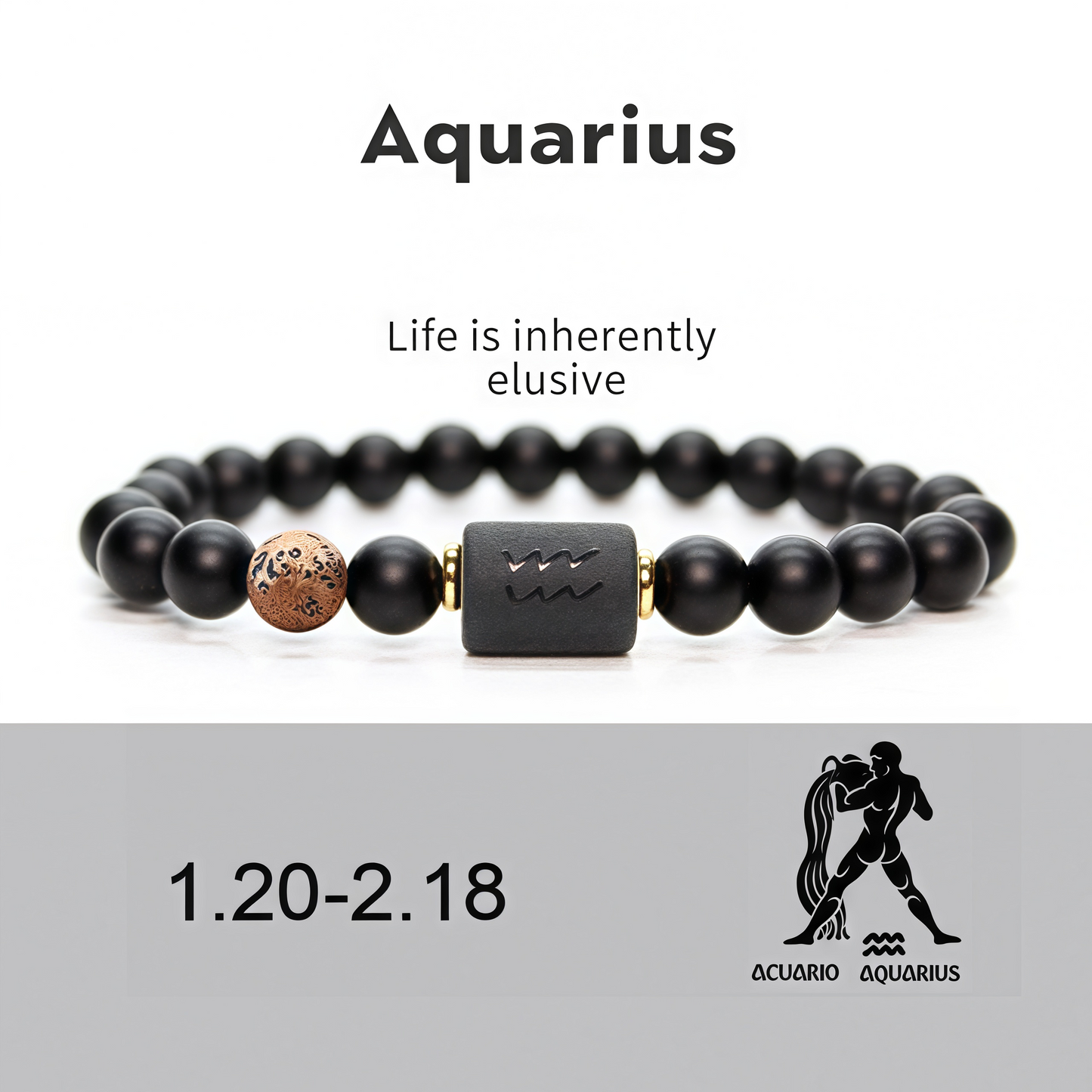 Spiritual Protection 12 Zodiac Signs Black Onyx Guardian Stone Adjustable Stretch Bracelet