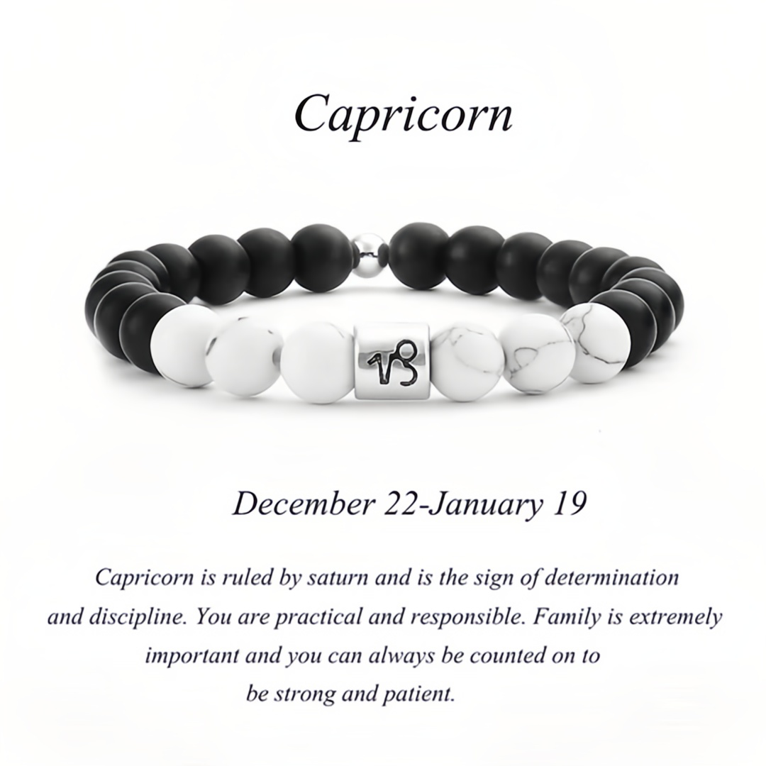 12 Zodiac Signs Natural Matte Stone White Turquoise Beaded Wealth Attraction Bracelet