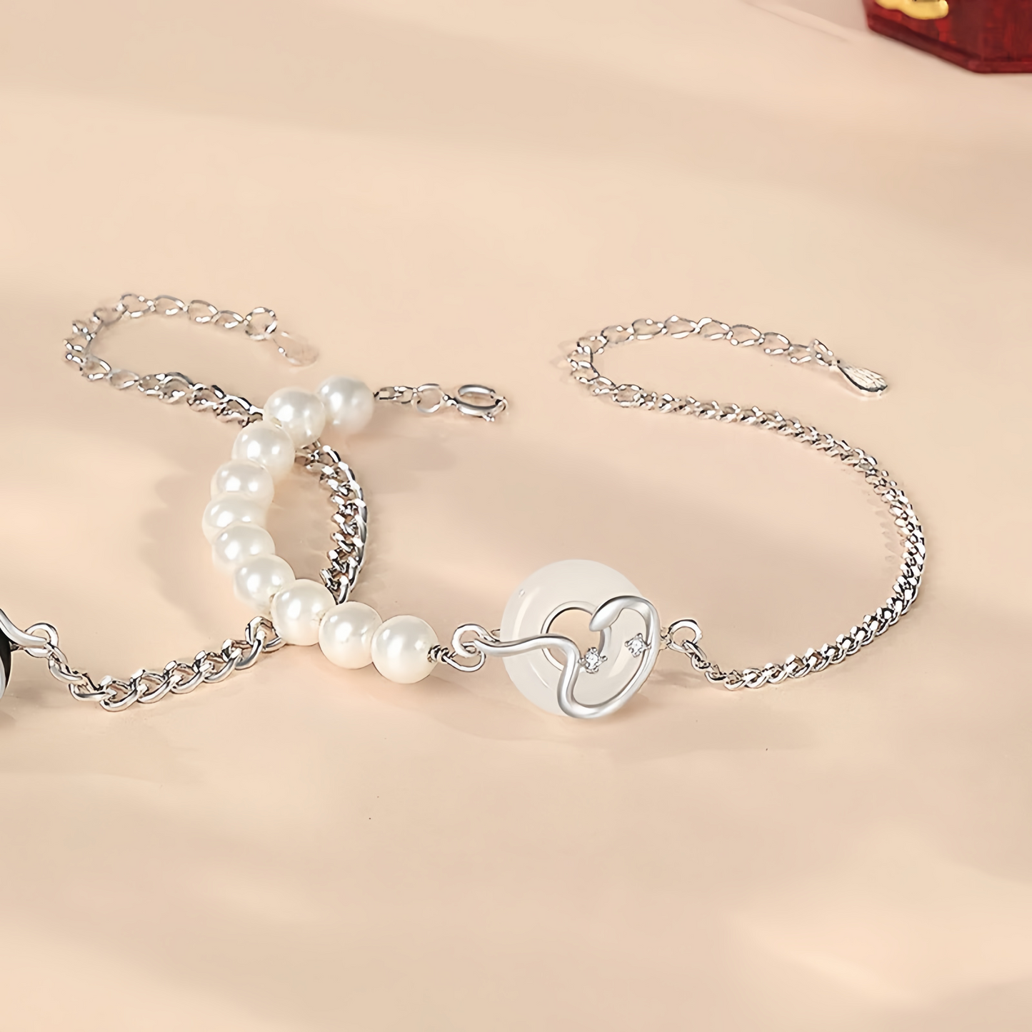 Black Obsidian Black Onyx Chalcedony Peace Buckle 925 Sterling Silver Year Of The Snake Pearl Purification Couple's Bracelet