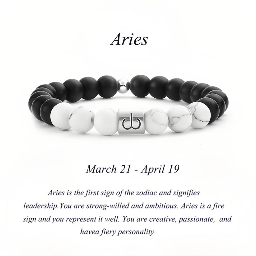 12 Zodiac Signs Natural Matte Stone White Turquoise Beaded Wealth Attraction Bracelet