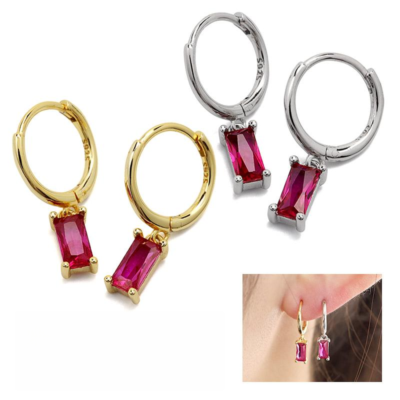 Multicolor Cubic Zirconia Rectangle Earrings - 925 Silver Hypoallergenic Minimalist Elegant Jewelry for Women