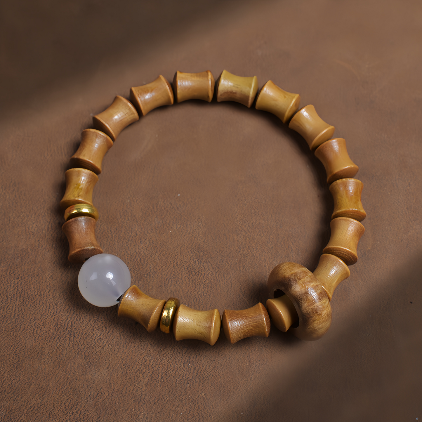Buddha Beads Sandalwood Bamboo Node & Climbing Higher Design Moonstone Bracelet - Wellness Jewelry for Inner Peace