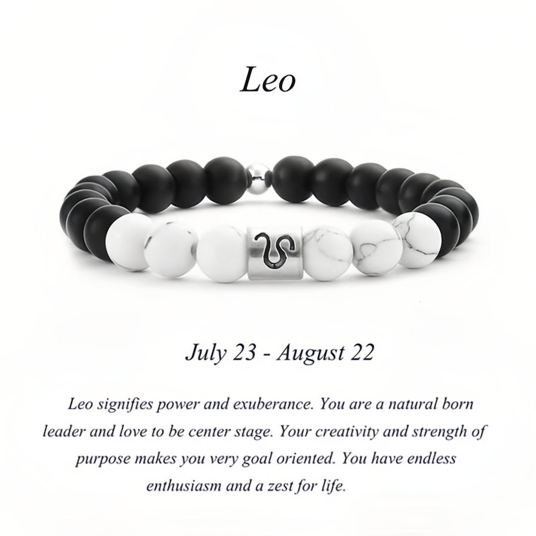 12 Zodiac Signs Natural Matte Stone White Turquoise Beaded Wealth Attraction Bracelet