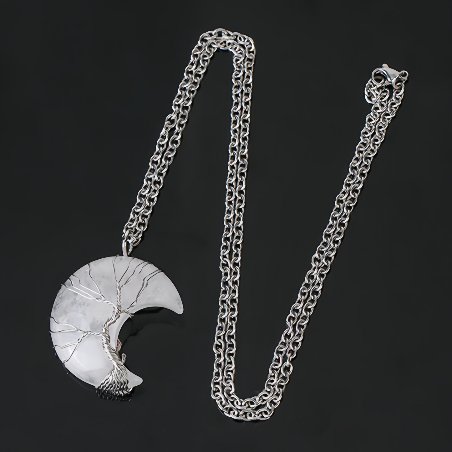 Healing Energy Jewelry:Natural Quartz Crystal Moon Tree Of Life Healing Energy Necklace Pendant