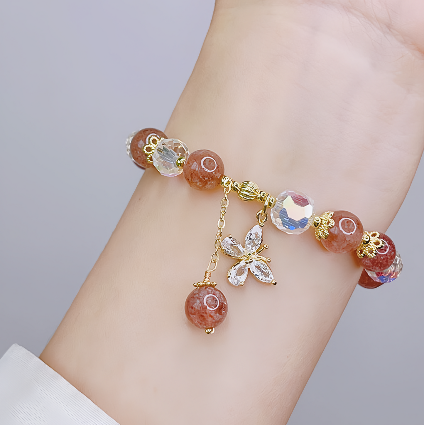 Natural Amethyst Crystal Spiritual Butterfly Charm Bracelet