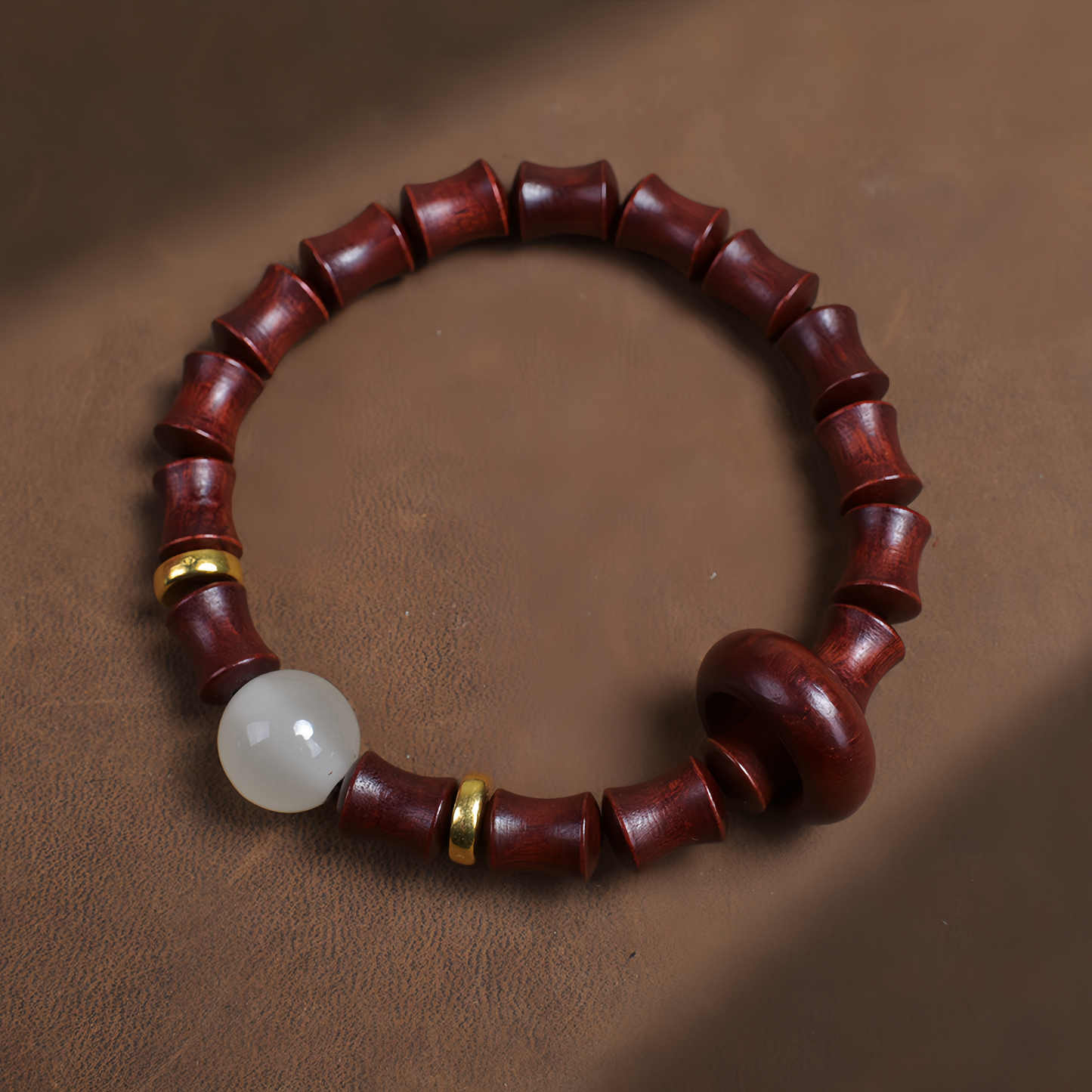 Buddha Beads Sandalwood Bamboo Node & Climbing Higher Design Moonstone Bracelet - Wellness Jewelry for Inner Peace