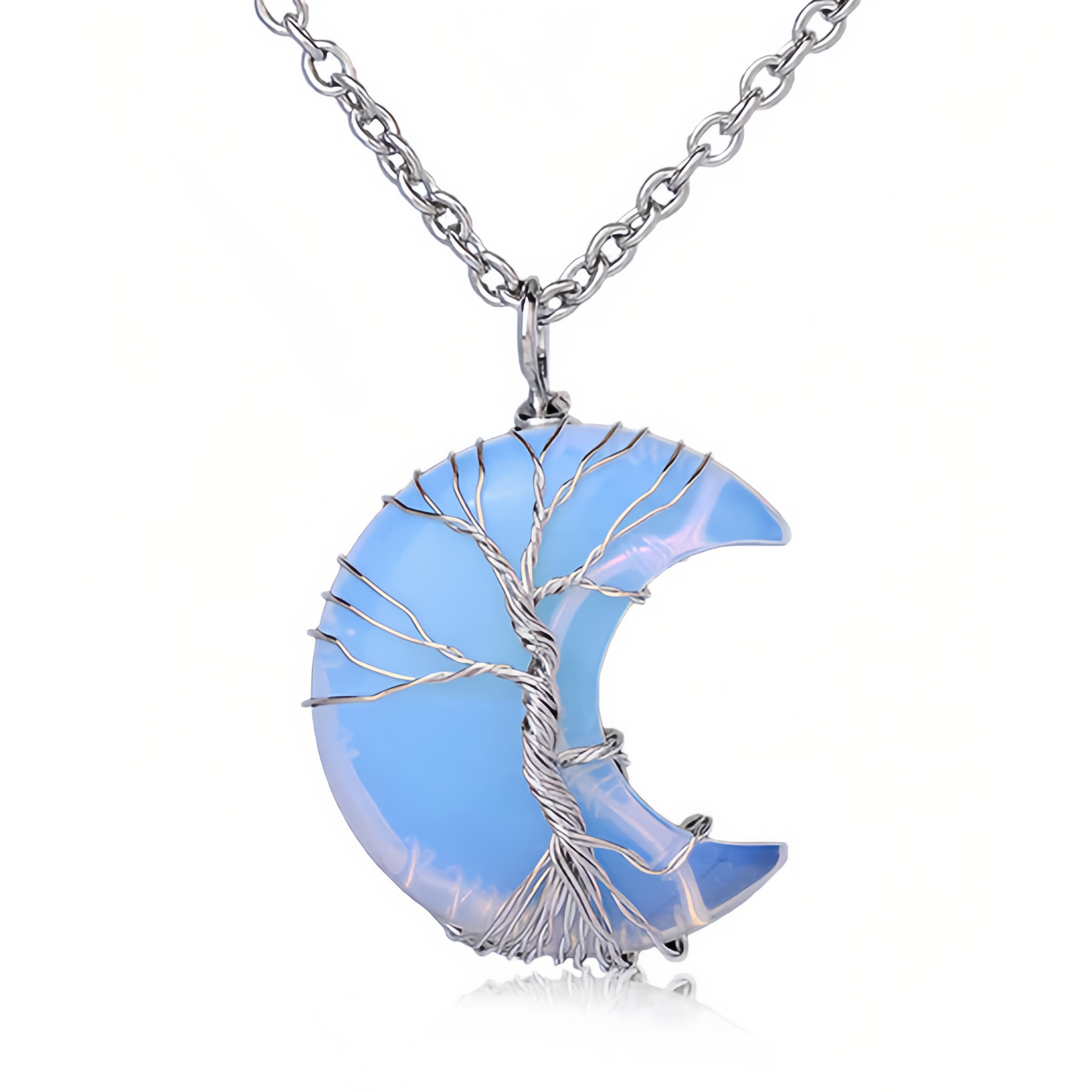 Healing Energy Jewelry:Natural Quartz Crystal Moon Tree Of Life Healing Energy Necklace Pendant