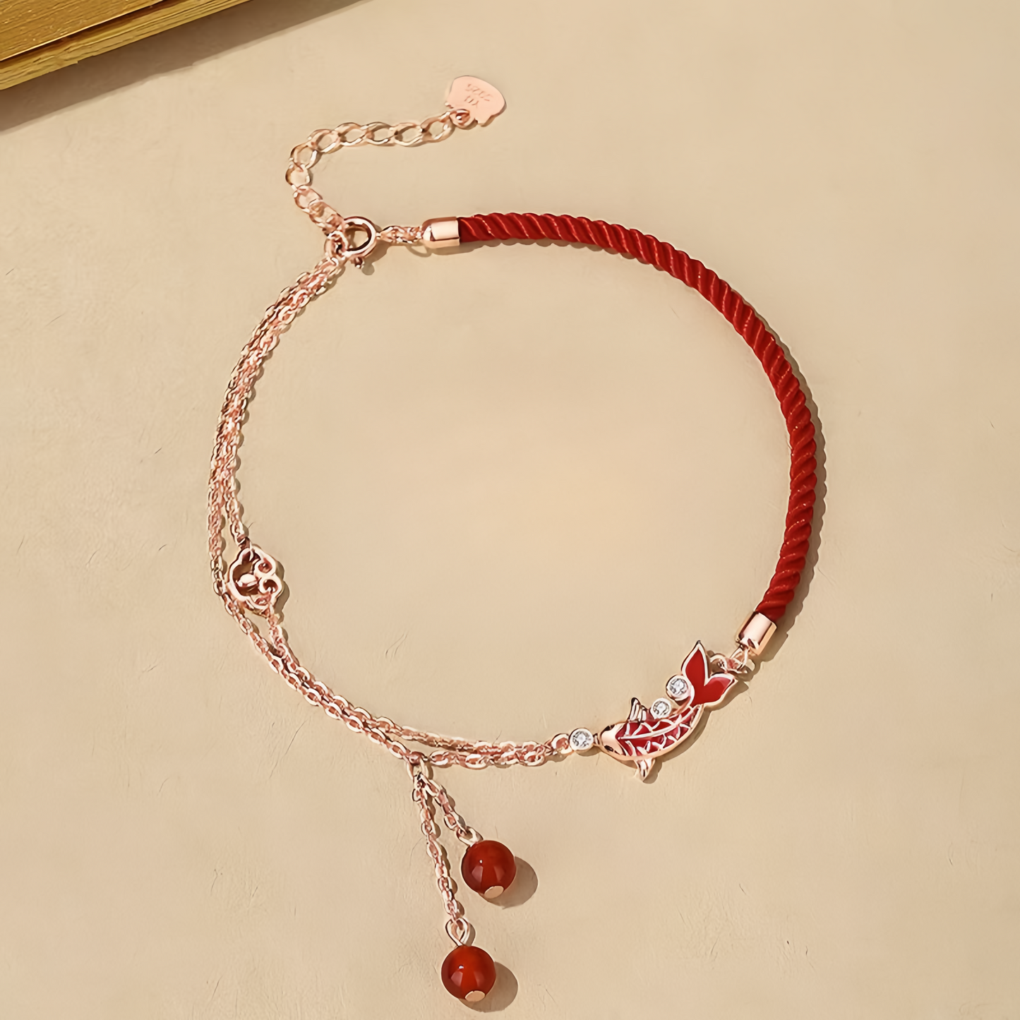 Koi Fish Ankle Bracelet for Zodiac Year – Red Cord Fortune Charm with S925 Silver Accents | Gifts for academic and career success