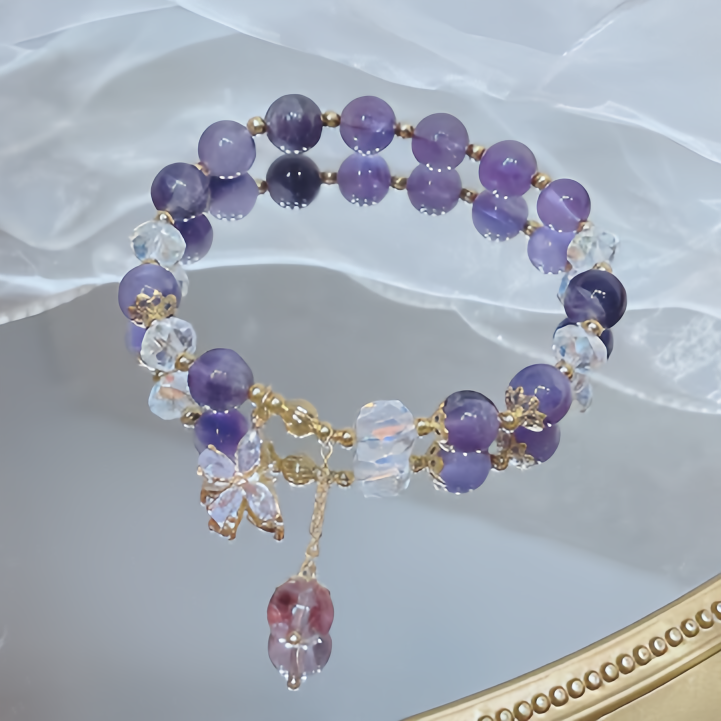 Natural Amethyst Crystal Spiritual Butterfly Charm Bracelet