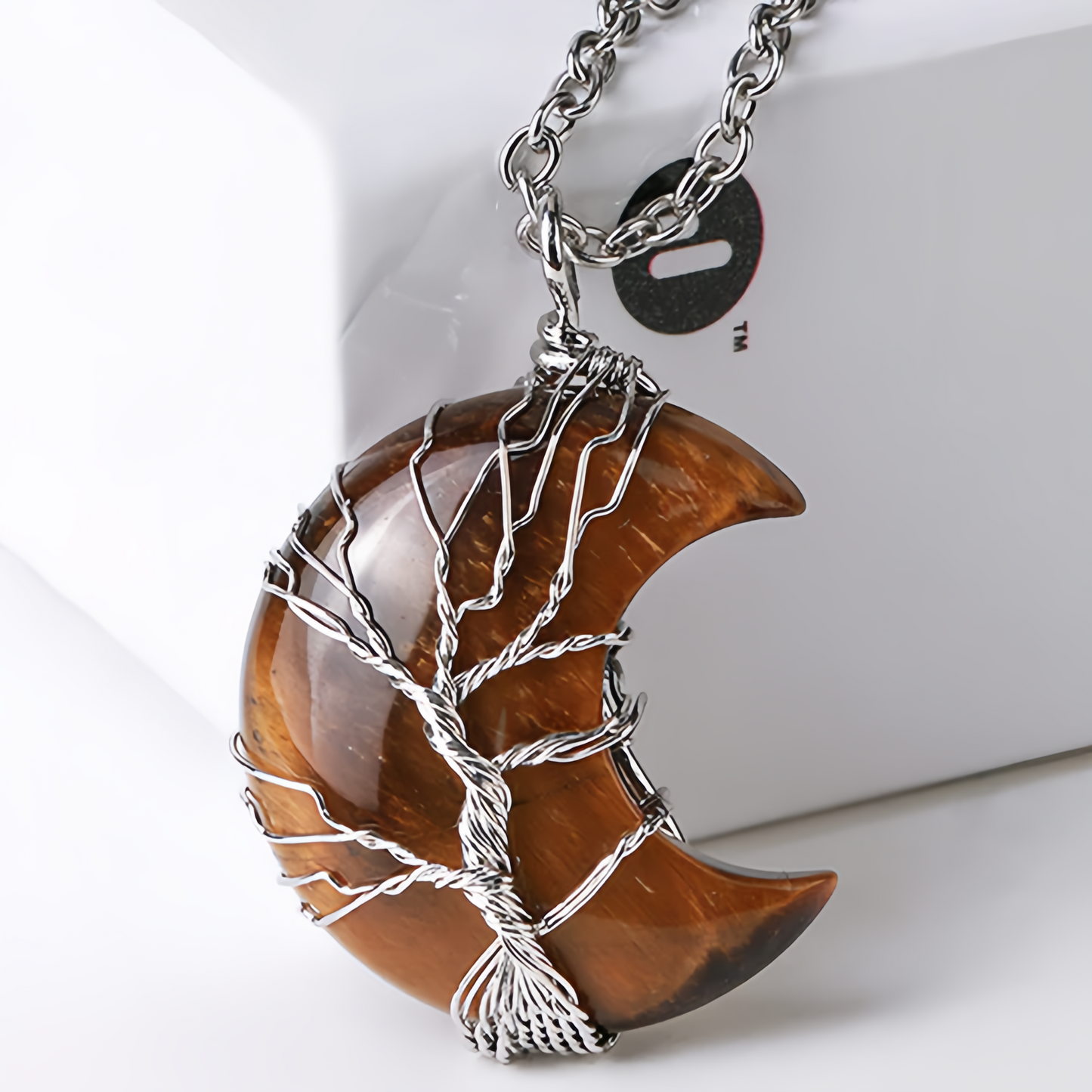 Healing Energy Jewelry:Natural Quartz Crystal Moon Tree Of Life Healing Energy Necklace Pendant