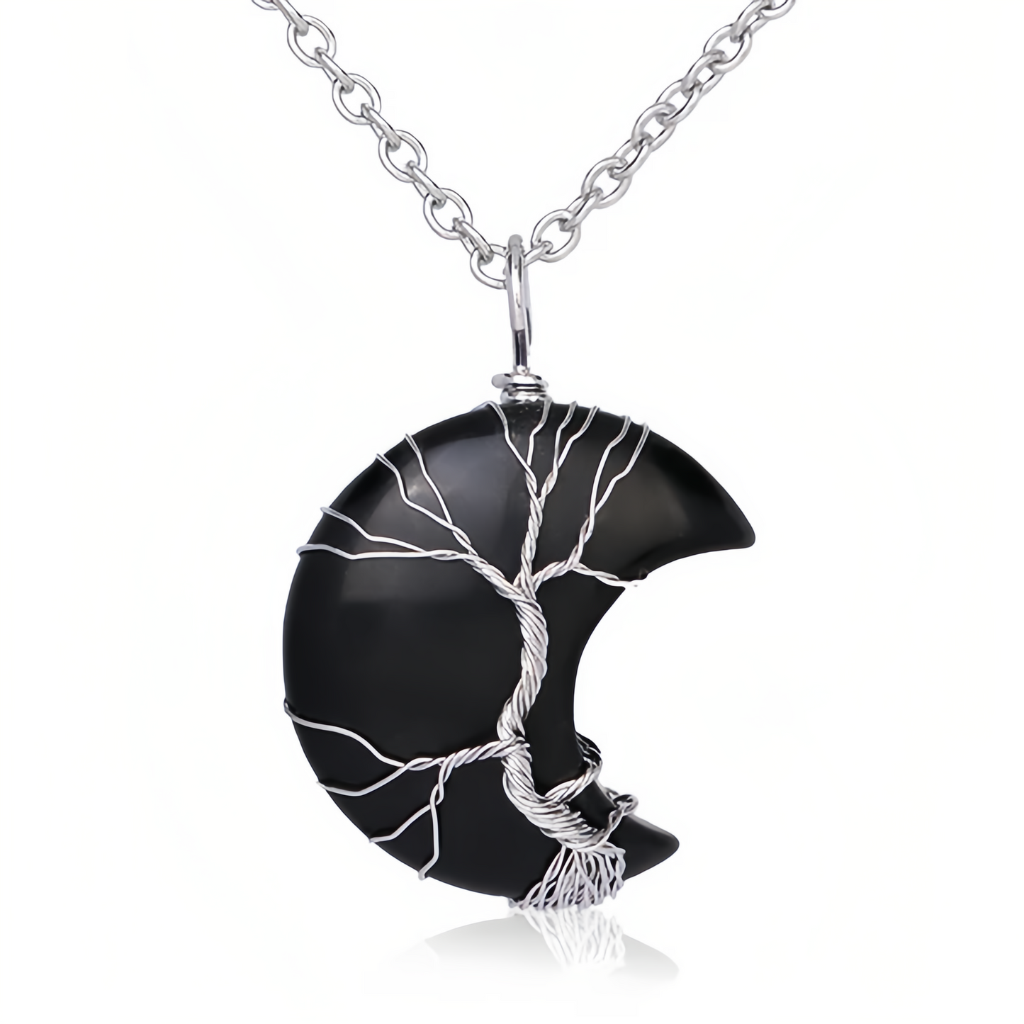 Healing Energy Jewelry:Natural Quartz Crystal Moon Tree Of Life Healing Energy Necklace Pendant