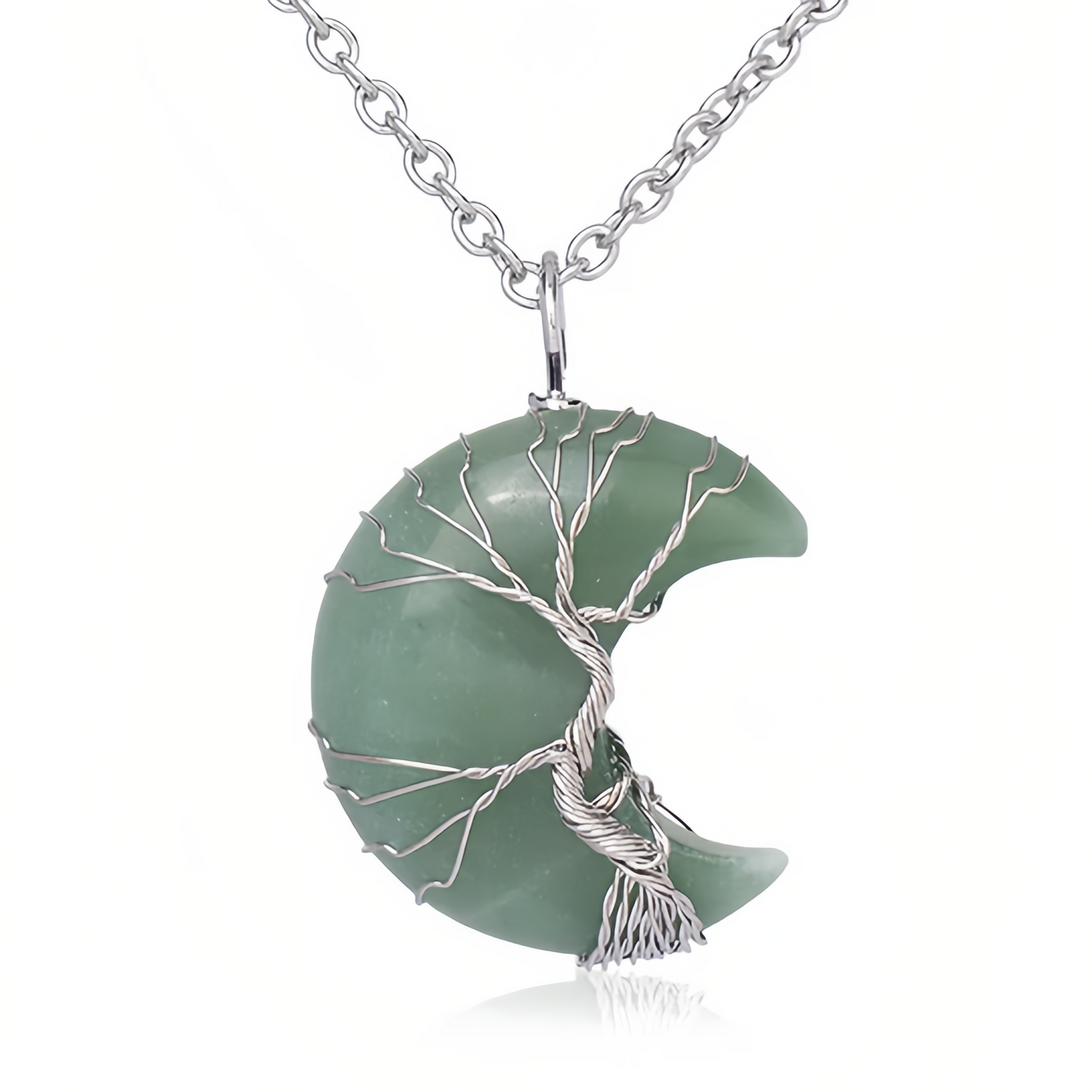 Healing Energy Jewelry:Natural Quartz Crystal Moon Tree Of Life Healing Energy Necklace Pendant