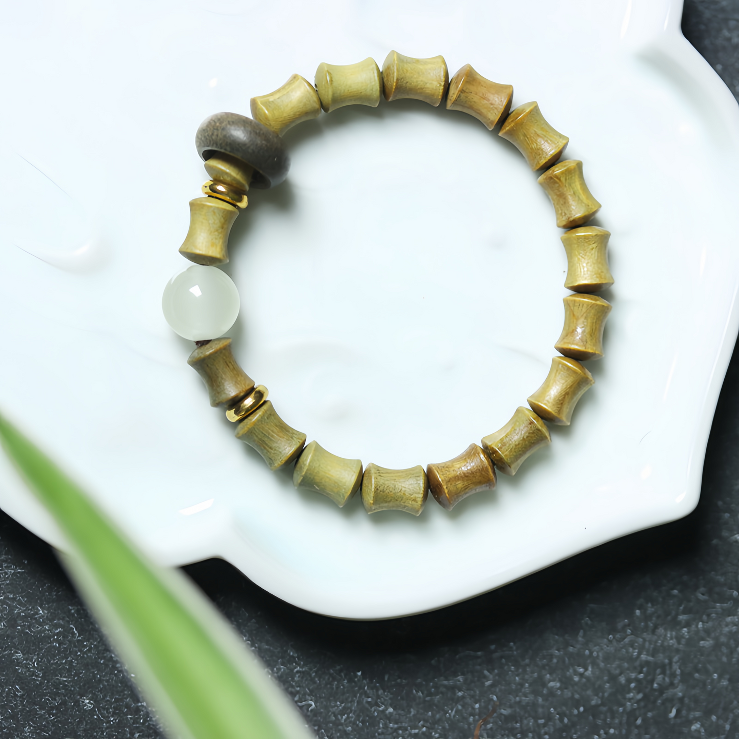 Buddha Beads Sandalwood Bamboo Node & Climbing Higher Design Moonstone Bracelet - Wellness Jewelry for Inner Peace