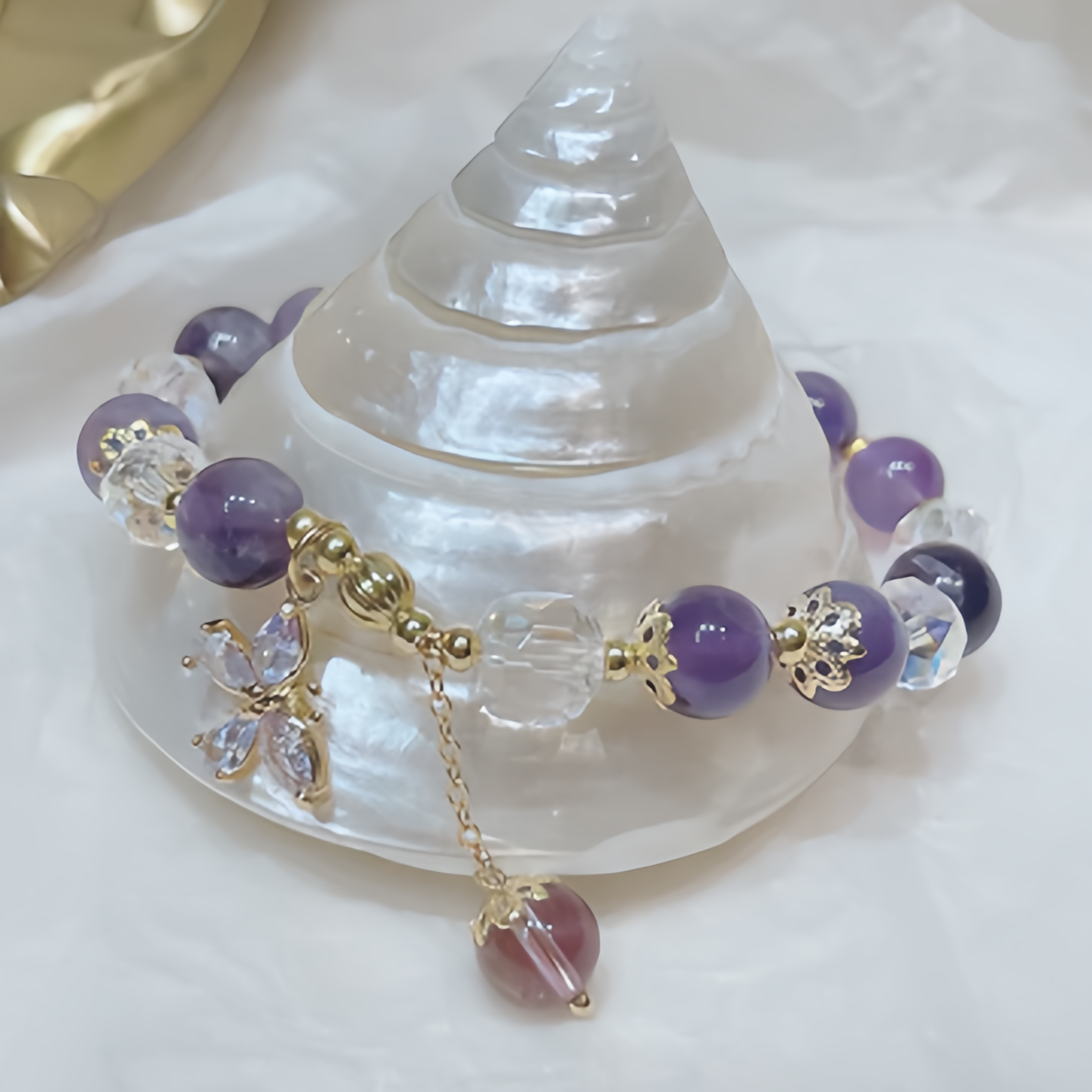 Natural Amethyst Crystal Spiritual Butterfly Charm Bracelet