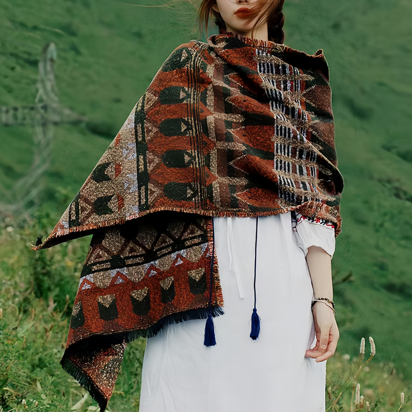 Estilo Europeo Y Americano, Capa De Chal Y Bufanda Con Estampado De Bosque Para Mujeres