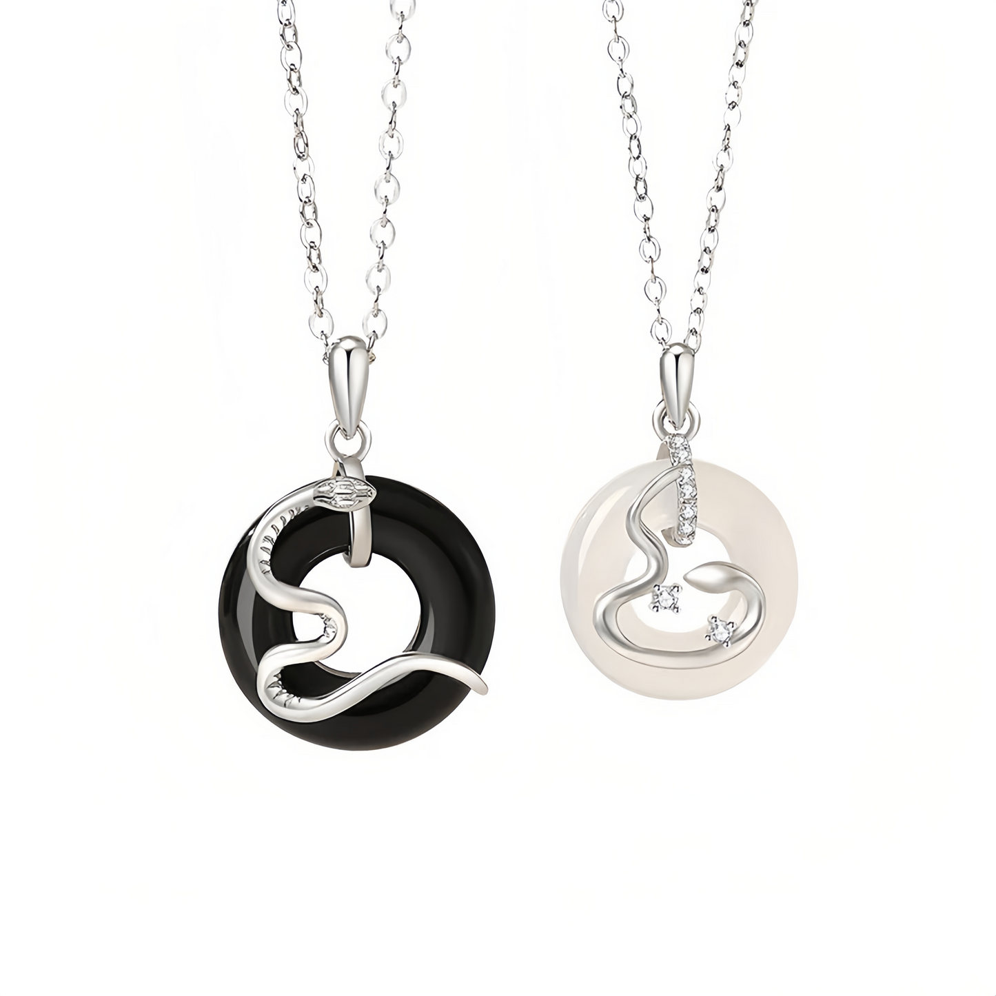 925 Sterling Silver Black Onyx Chalcedony Peace Buckle Year Of The Snake Luck Pendant Necklace