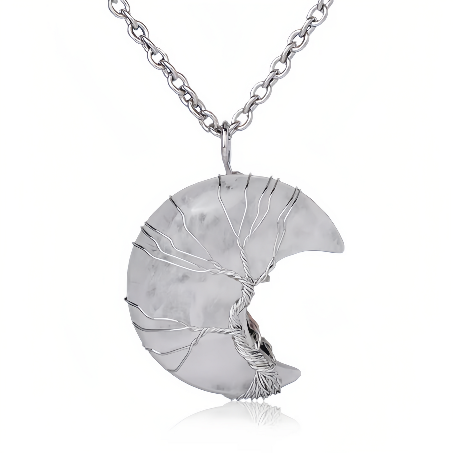 Healing Energy Jewelry:Natural Quartz Crystal Moon Tree Of Life Healing Energy Necklace Pendant