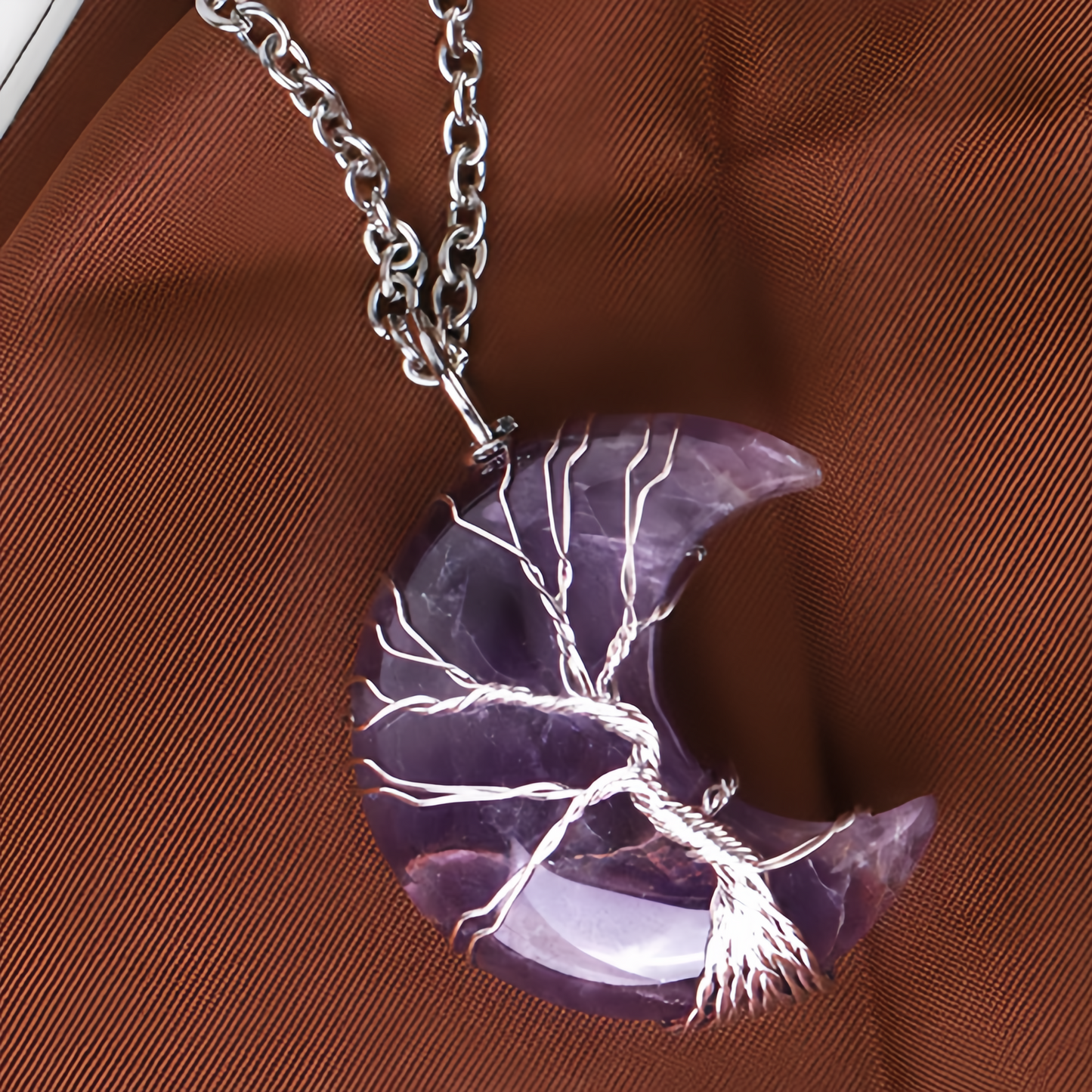 Healing Energy Jewelry:Natural Quartz Crystal Moon Tree Of Life Healing Energy Necklace Pendant
