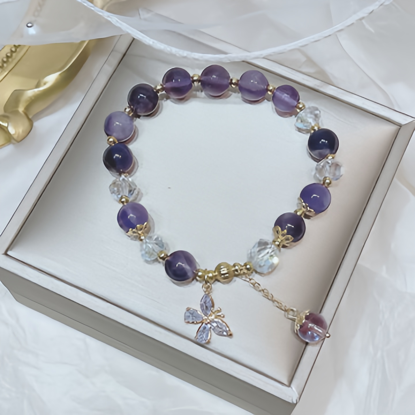 Natural Amethyst Crystal Spiritual Butterfly Charm Bracelet