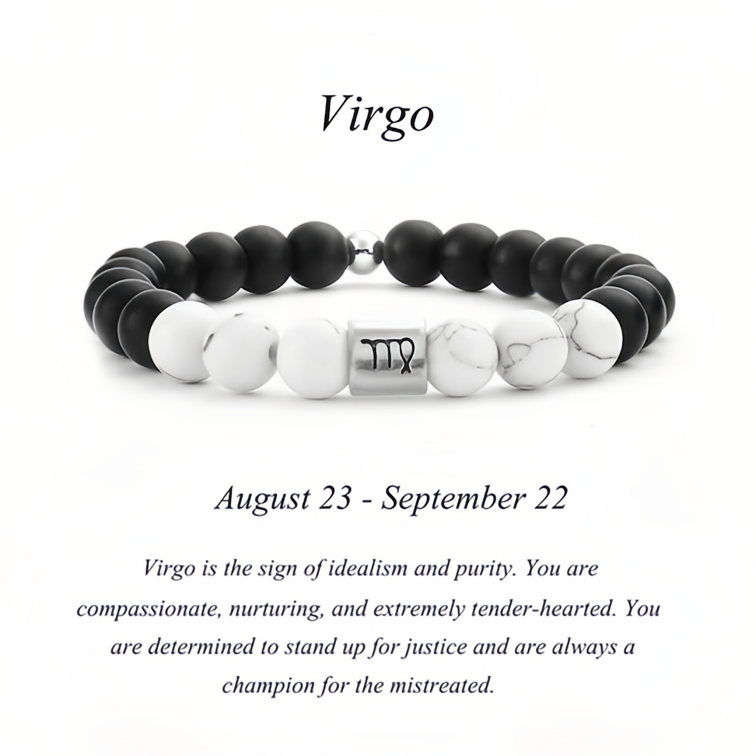 12 Zodiac Signs Natural Matte Stone White Turquoise Beaded Wealth Attraction Bracelet