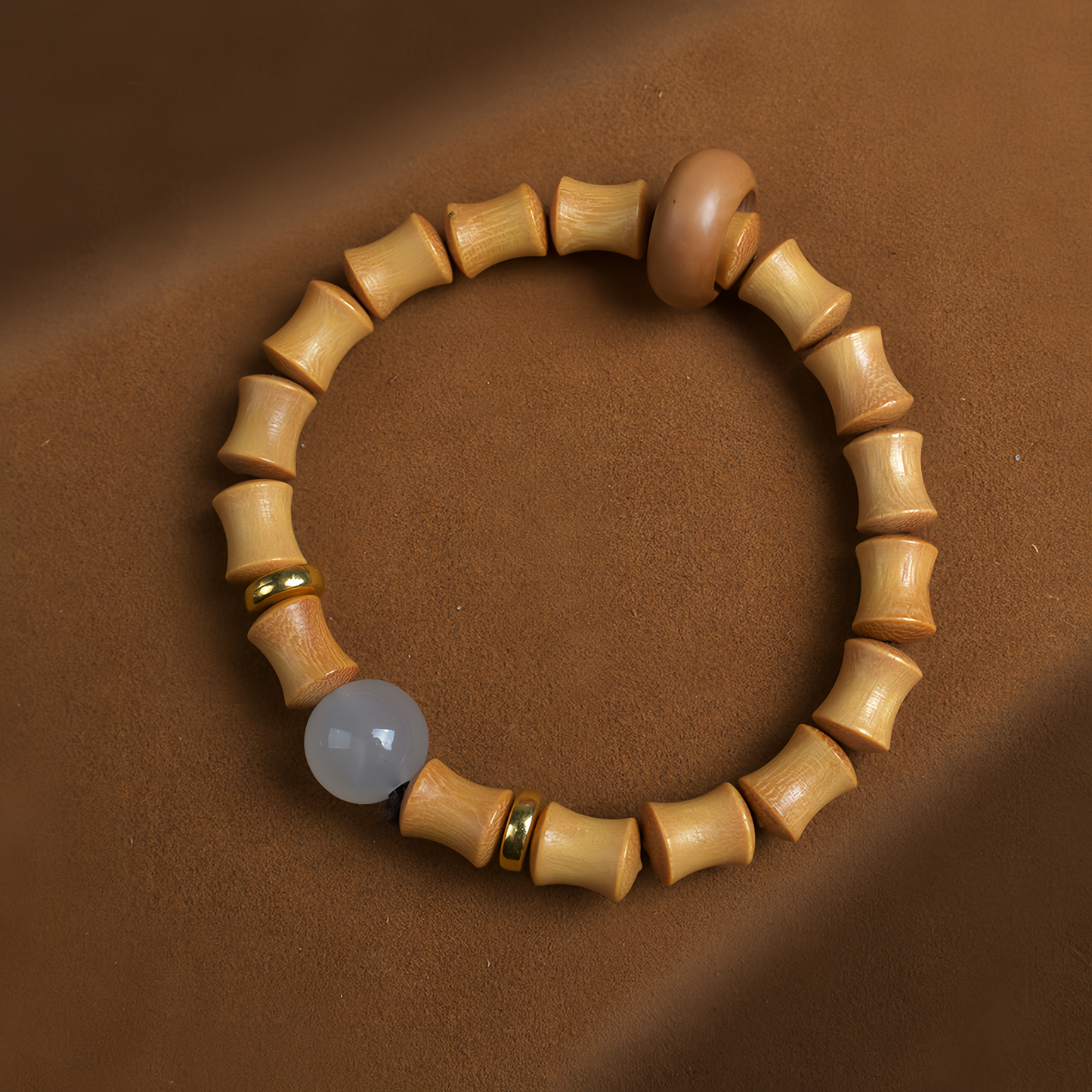 Buddha Beads Sandalwood Bamboo Node & Climbing Higher Design Moonstone Bracelet - Wellness Jewelry for Inner Peace