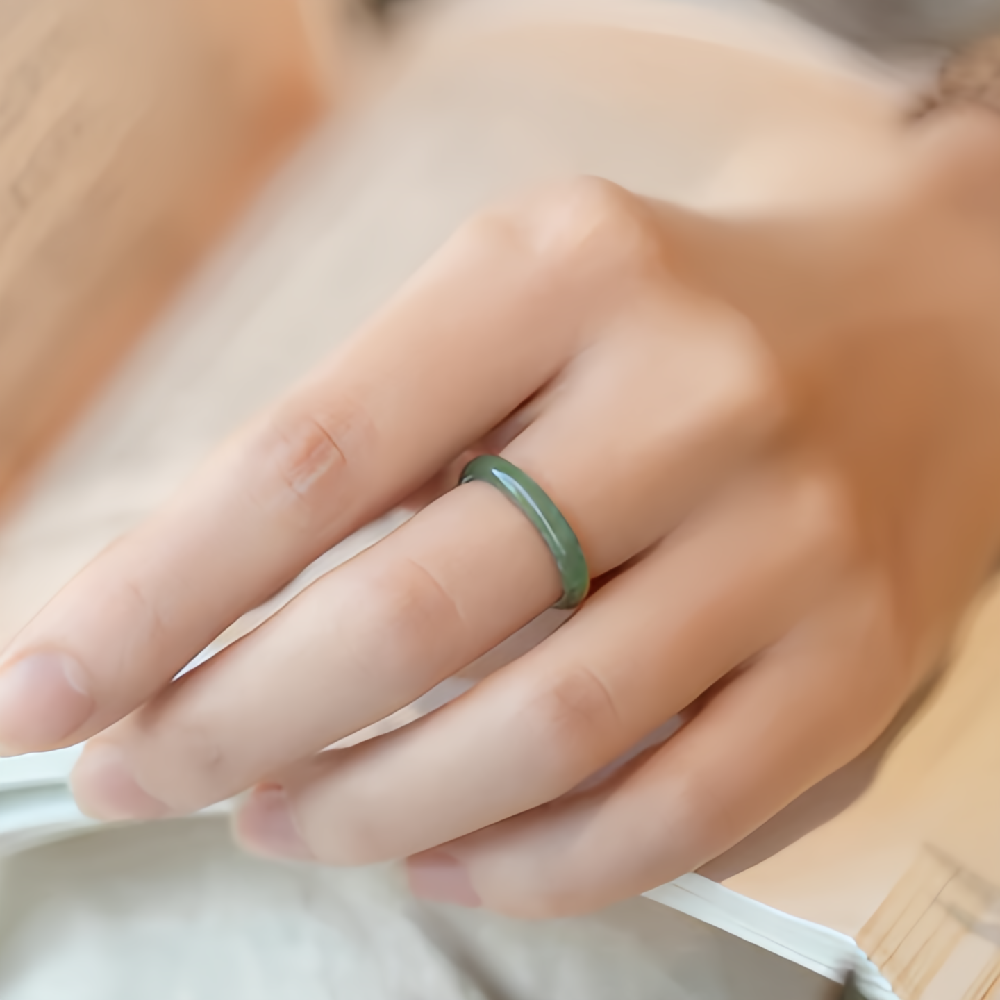 Natural Jade Wealth Ring Adjustable Feng Shui Jewelry - Handcrafted Gemstone Fengshui Ring for Women