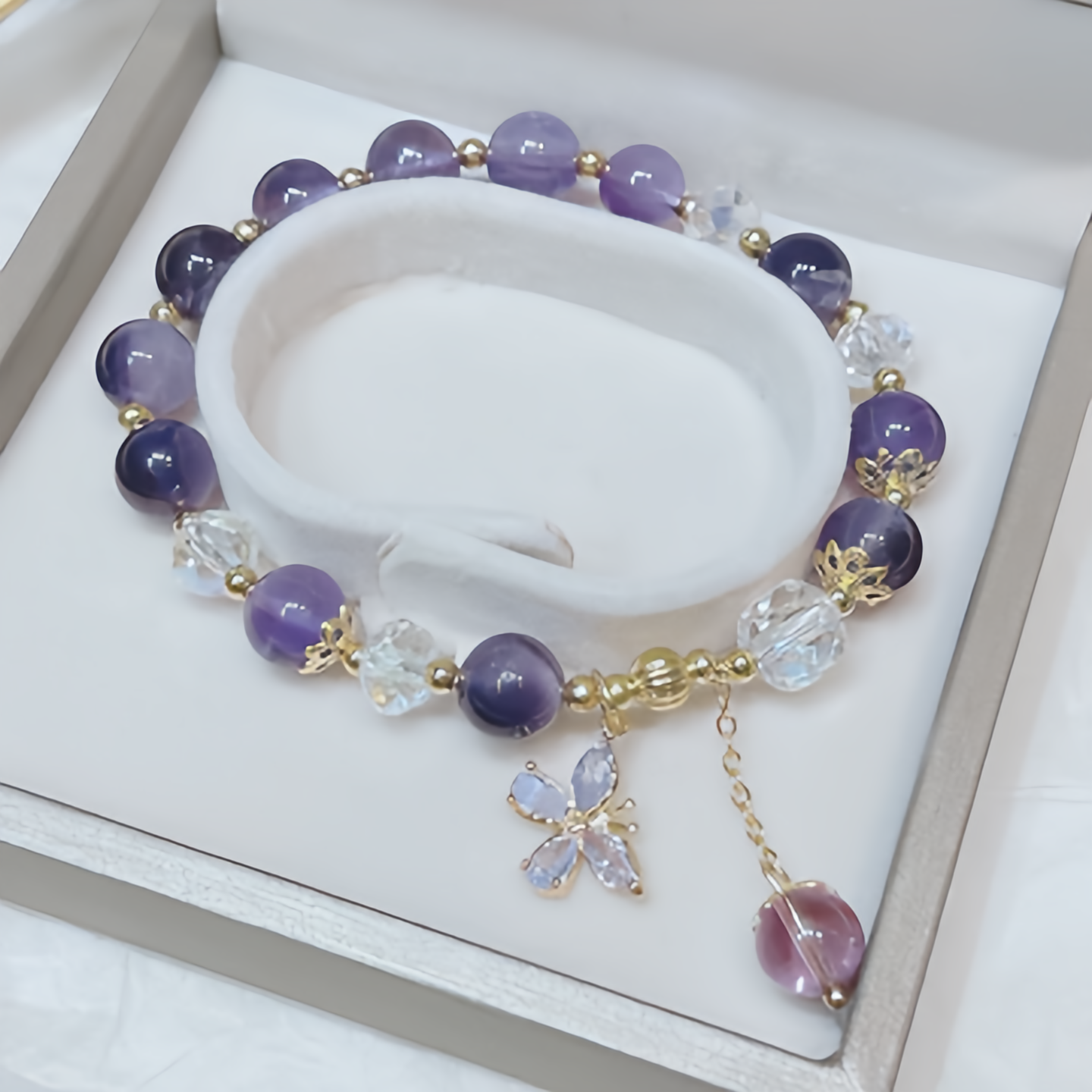 Natural Amethyst Crystal Spiritual Butterfly Charm Bracelet