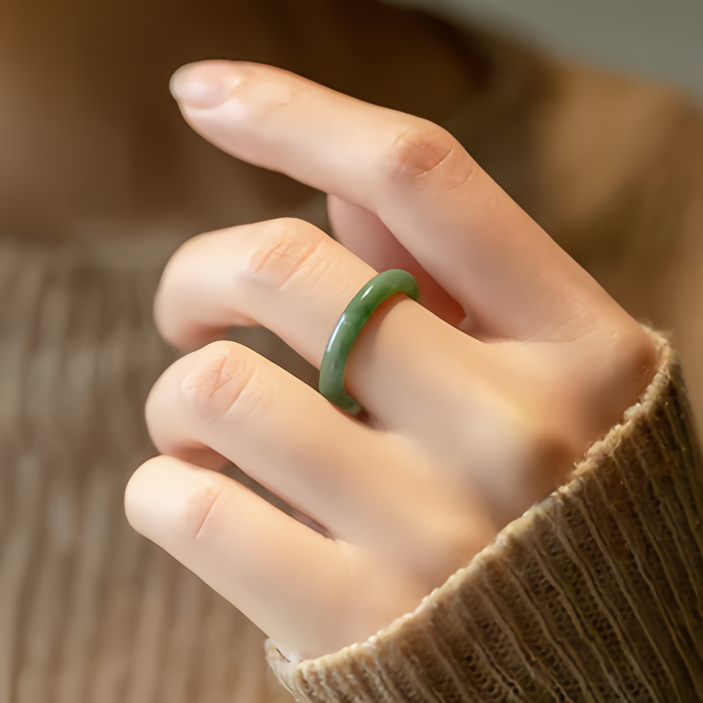 Natural Jade Wealth Ring Adjustable Feng Shui Jewelry - Handcrafted Gemstone Fengshui Ring for Women