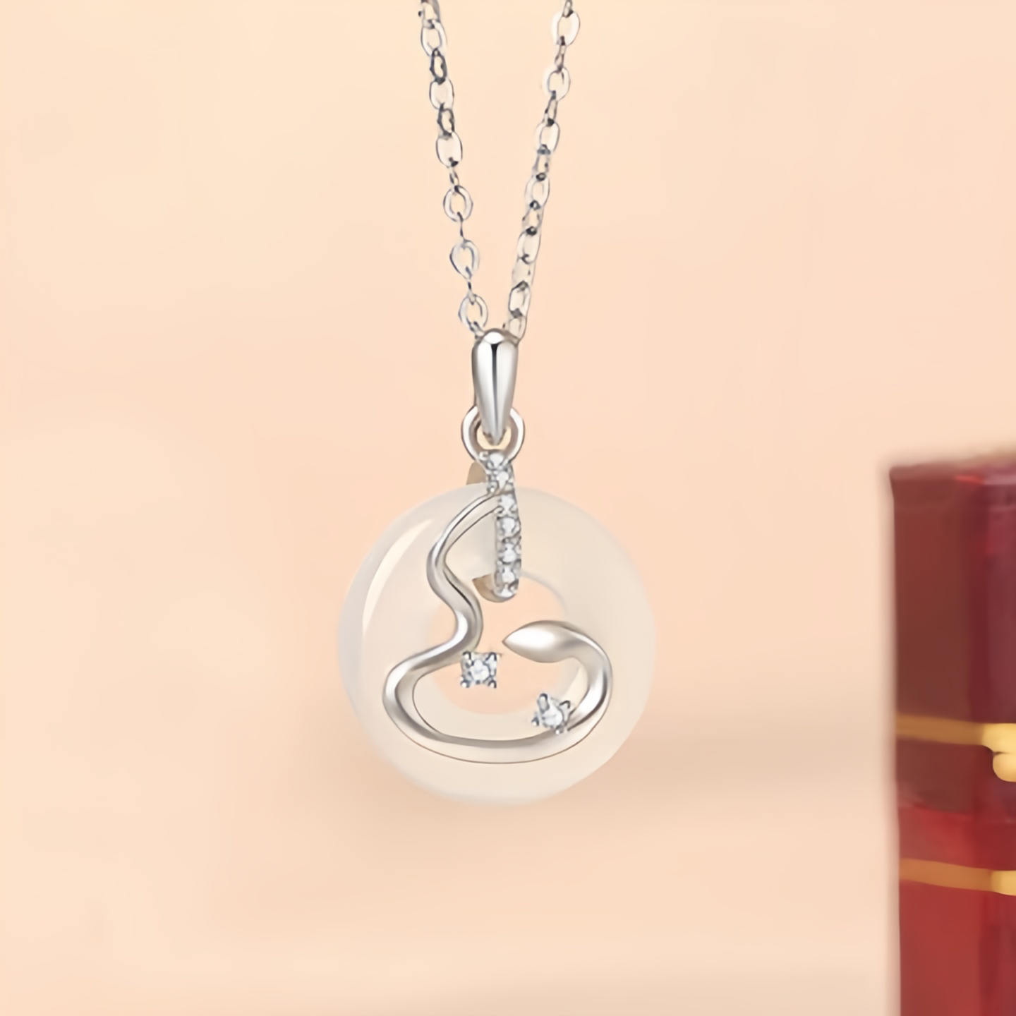 925 Sterling Silver Black Onyx Chalcedony Peace Buckle Year Of The Snake Luck Pendant Necklace