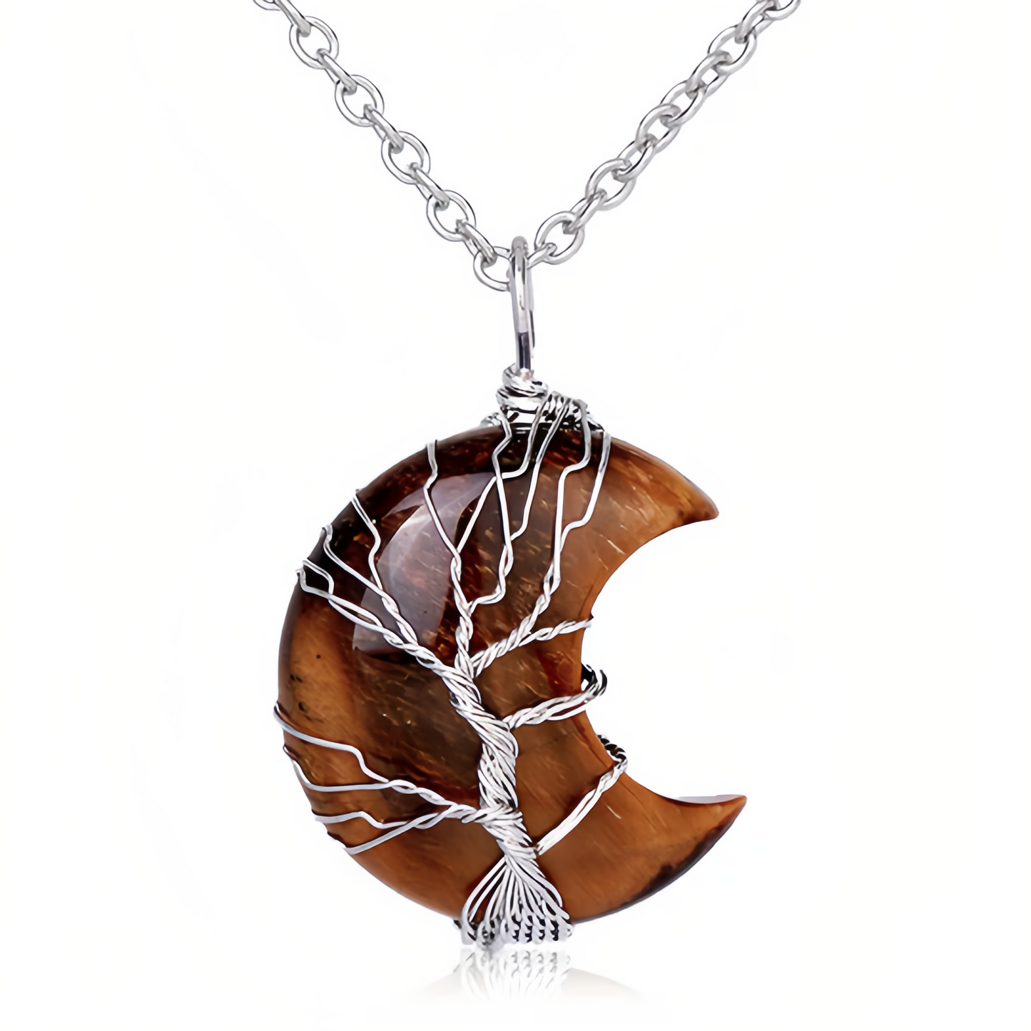 Healing Energy Jewelry:Natural Quartz Crystal Moon Tree Of Life Healing Energy Necklace Pendant