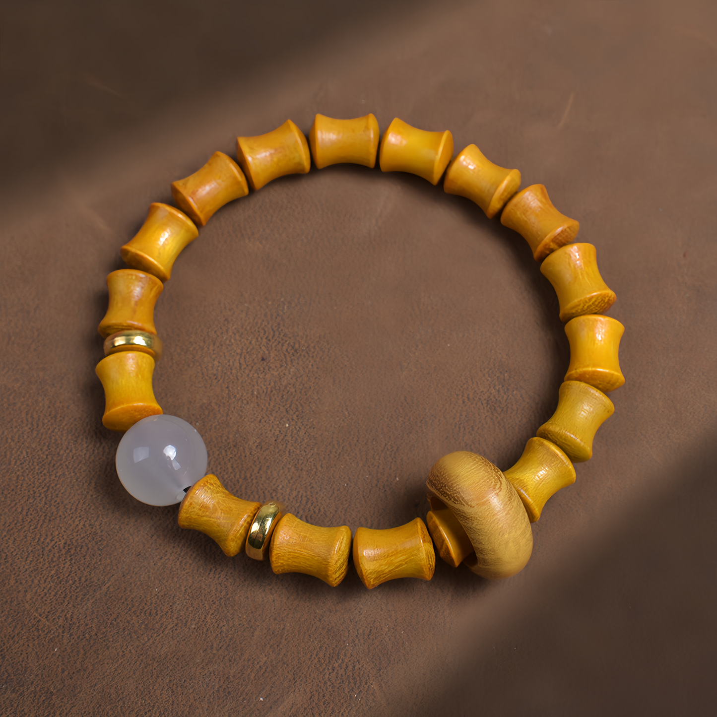 Buddha Beads Sandalwood Bamboo Node & Climbing Higher Design Moonstone Bracelet - Wellness Jewelry for Inner Peace