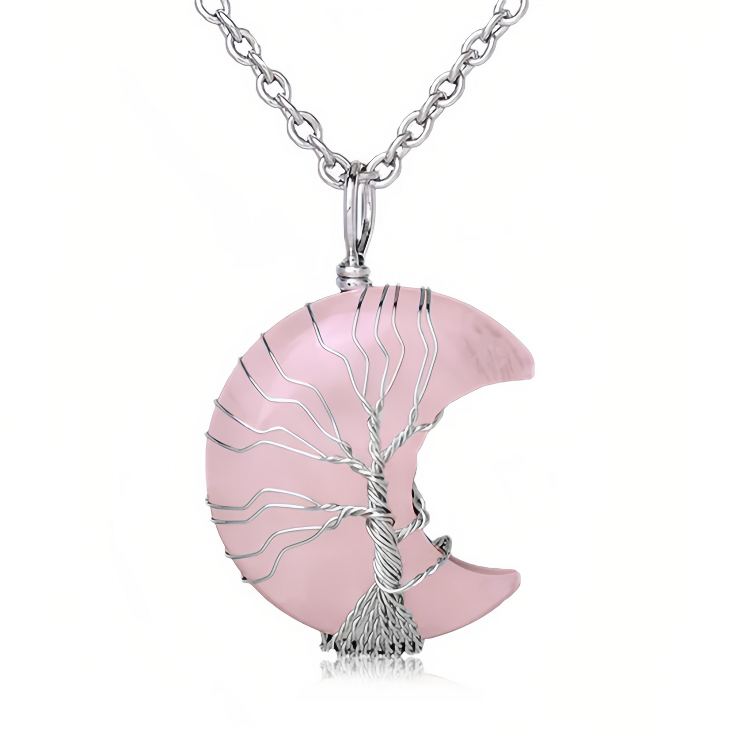 Healing Energy Jewelry:Natural Quartz Crystal Moon Tree Of Life Healing Energy Necklace Pendant
