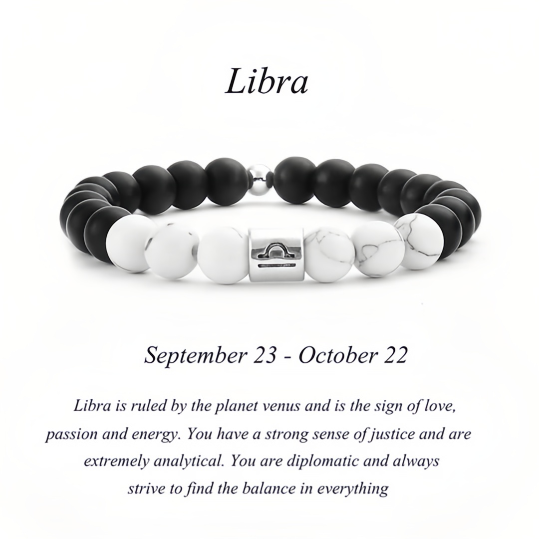 12 Zodiac Signs Natural Matte Stone White Turquoise Beaded Wealth Attraction Bracelet