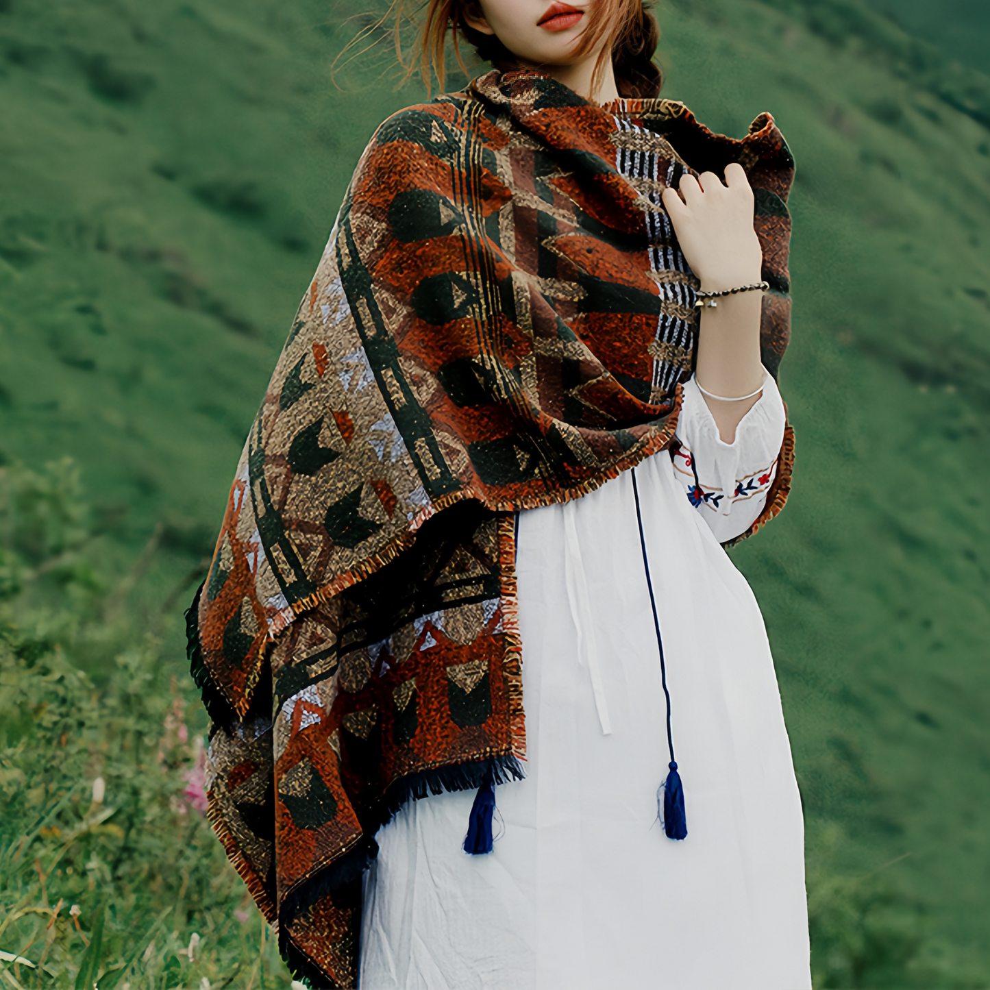 Estilo Europeo Y Americano, Capa De Chal Y Bufanda Con Estampado De Bosque Para Mujeres