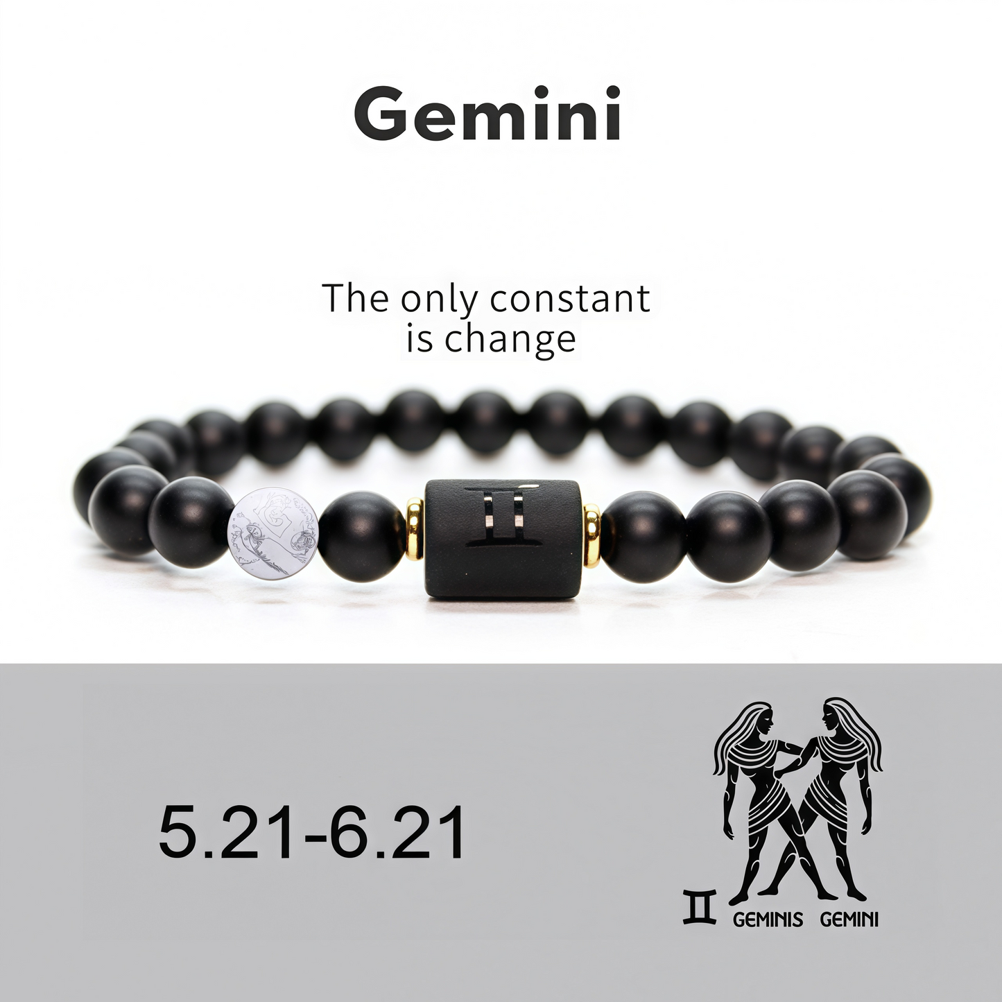 Spiritual Protection 12 Zodiac Signs Black Onyx Guardian Stone Adjustable Stretch Bracelet