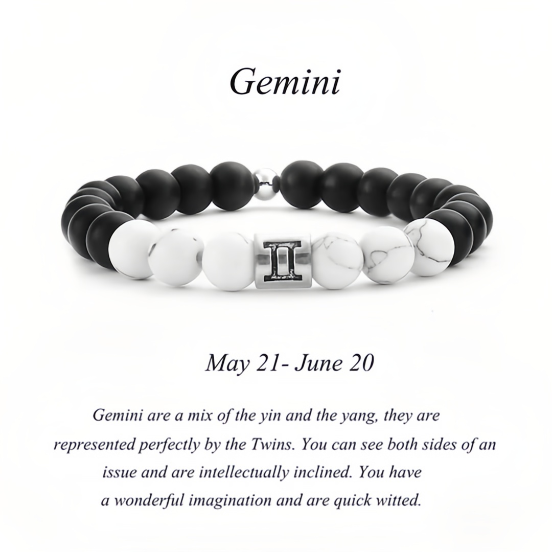 12 Zodiac Signs Natural Matte Stone White Turquoise Beaded Wealth Attraction Bracelet