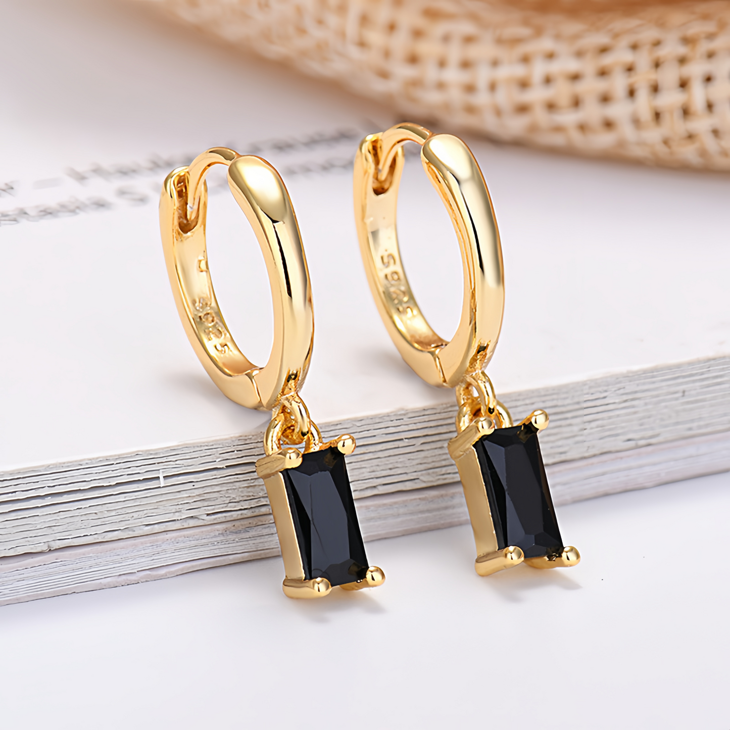 Multicolor Cubic Zirconia Rectangle Earrings - 925 Silver Hypoallergenic Minimalist Elegant Jewelry for Women