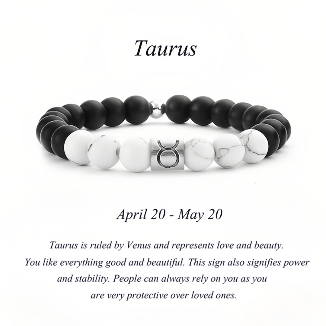 12 Zodiac Signs Natural Matte Stone White Turquoise Beaded Wealth Attraction Bracelet