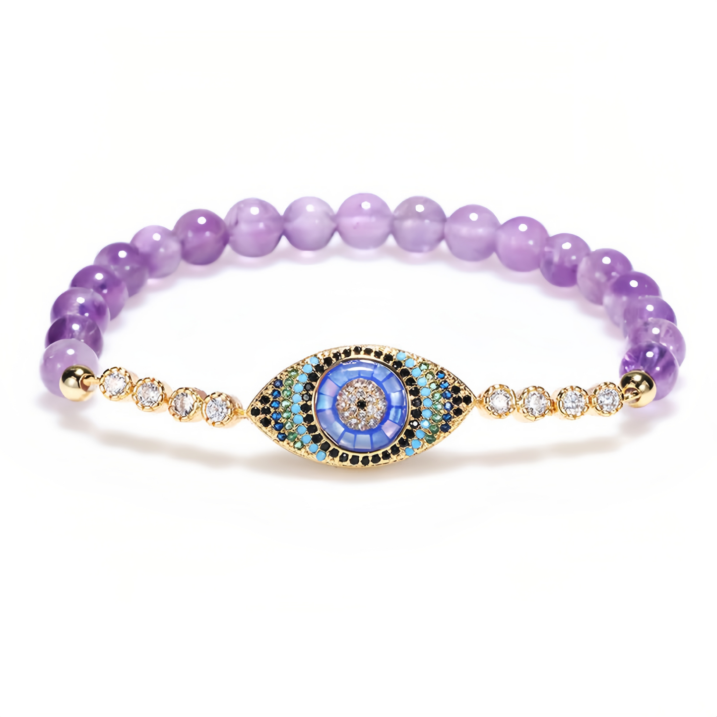 Handmade Natural Olivine Crystal Bracelet with Protective Nazar Eye Pendant