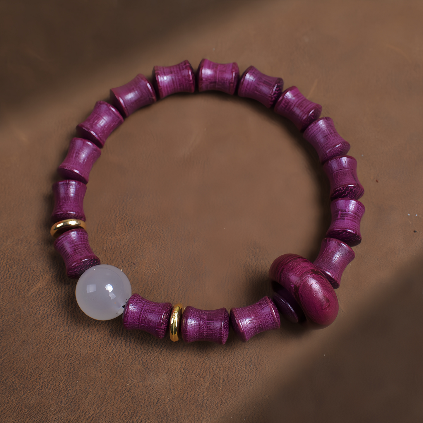 Buddha Beads Sandalwood Bamboo Node & Climbing Higher Design Moonstone Bracelet - Wellness Jewelry for Inner Peace