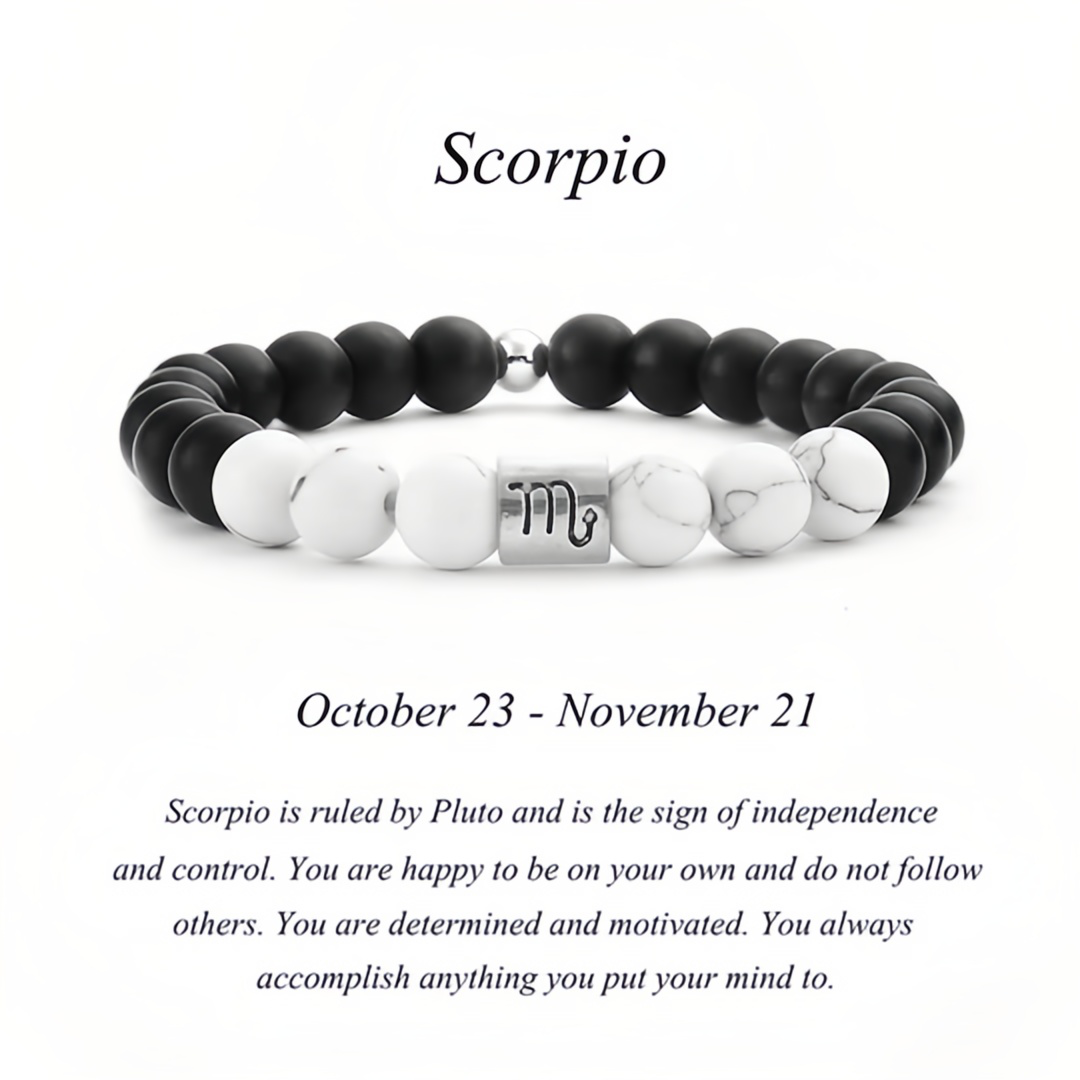 12 Zodiac Signs Natural Matte Stone White Turquoise Beaded Wealth Attraction Bracelet