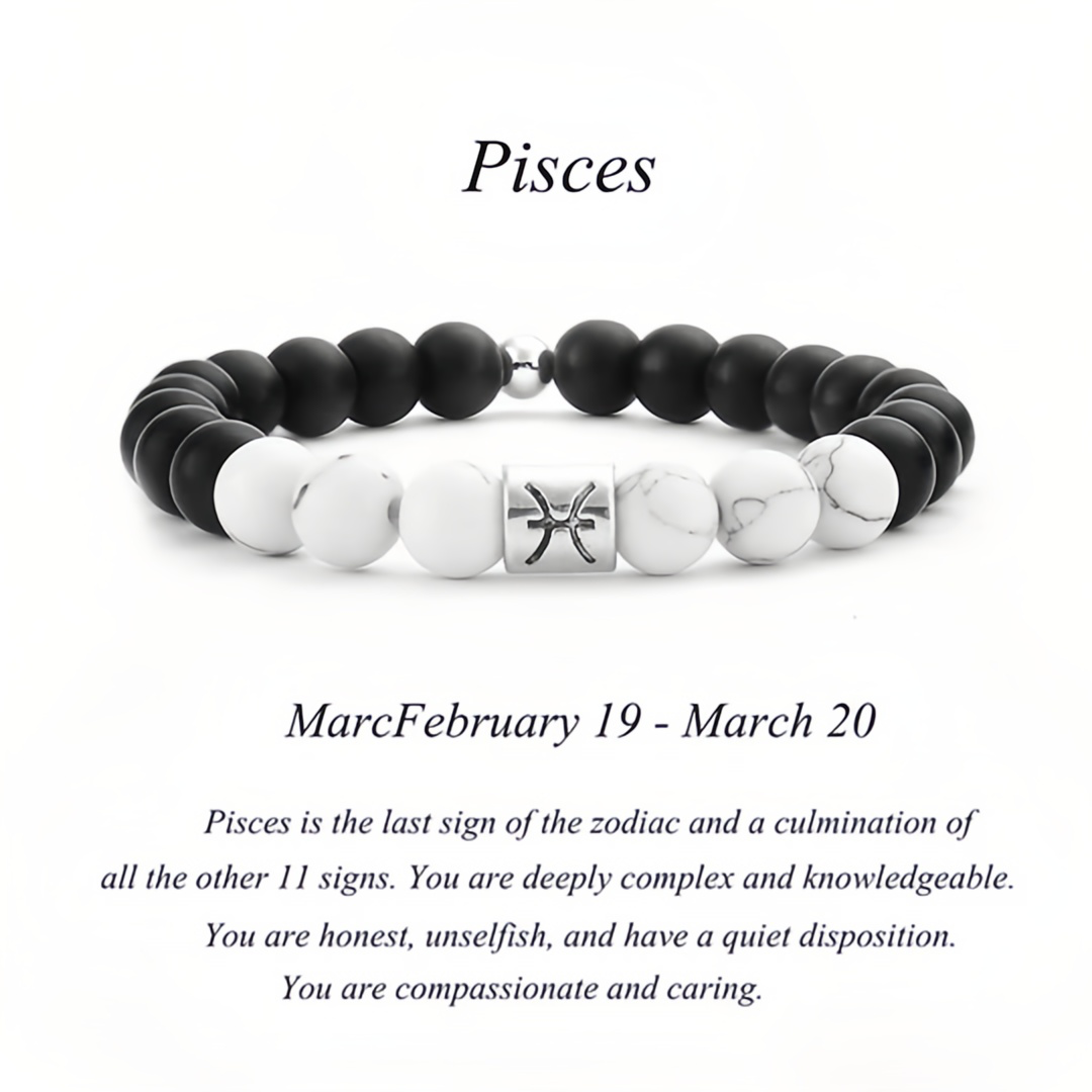 12 Zodiac Signs Natural Matte Stone White Turquoise Beaded Wealth Attraction Bracelet