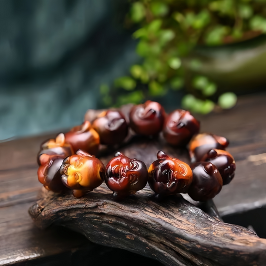 Handmade Buddhist Beads with ambergris | Natural Cherry Red Healing Jewelry for Mental Peace and Spiritual Balance