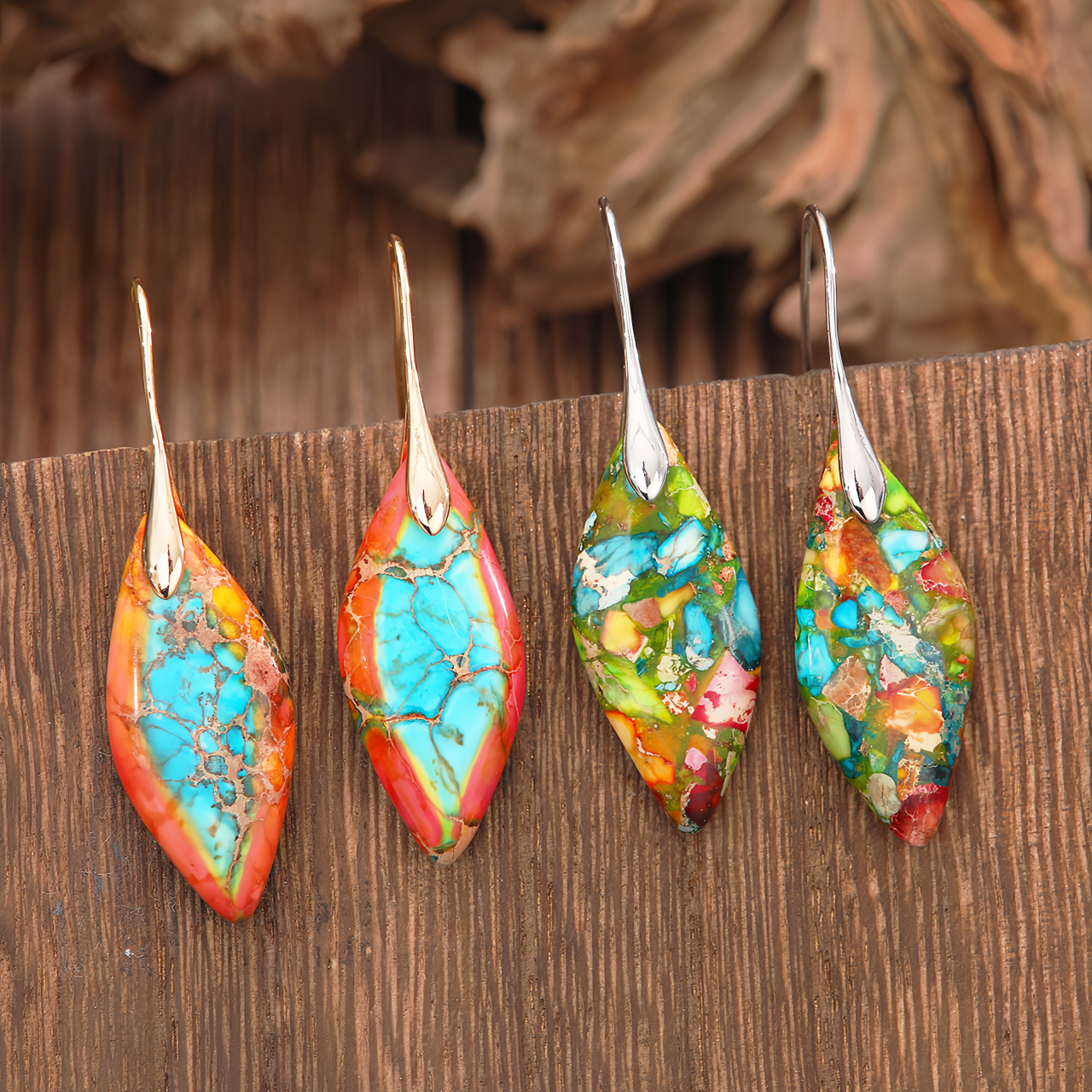 Emperor Stone Healing Crystal Earrings，Handmade Chakra-Balancing Energy Jewelry
