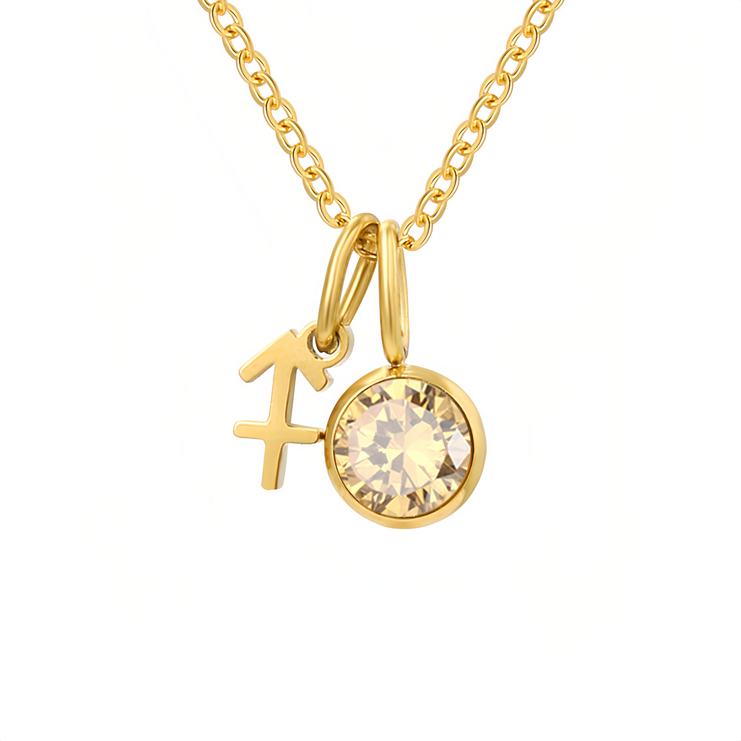 14K Gold Vermeil Zodiac Colorful Crystal Birthstone Protector Pendant Necklace