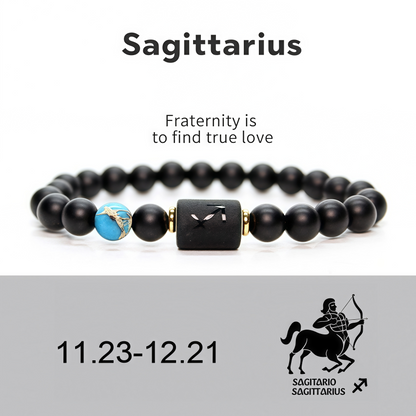 Spiritual Protection 12 Zodiac Signs Black Onyx Guardian Stone Adjustable Stretch Bracelet