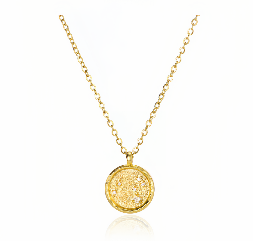 14K Gold Plated Zodiac Star Map Pendant Necklace for All Zodiac Signs – Love Jewelry Gift for Couples